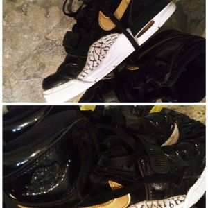Kids shoes Air force one Jordans. Black and gold